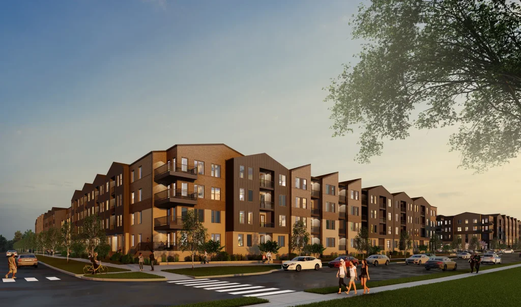 Exterior rendering of The Benedict apartments near Historic Downtown Littleton